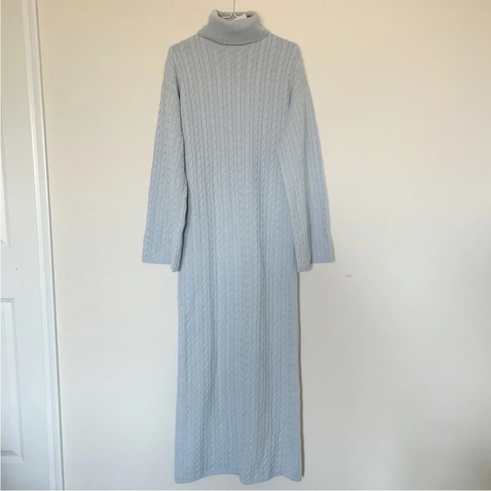 Helsa Shai Cable Knit Maxi Dress Pale Blue NWT - Picture 4 of 9